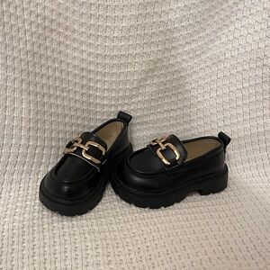 Classic Black Kids Loafers with Gold Accent